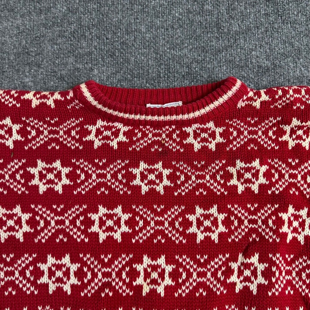 The Wishing Well Sweater Womens Size L Red Cotton Fair Isle Vintage USA Made